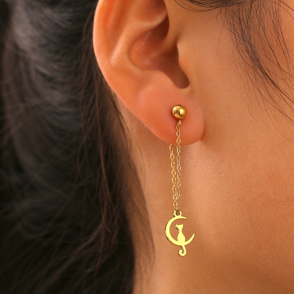 Delicate Moon Cat Earrings - Picture 5 of 5